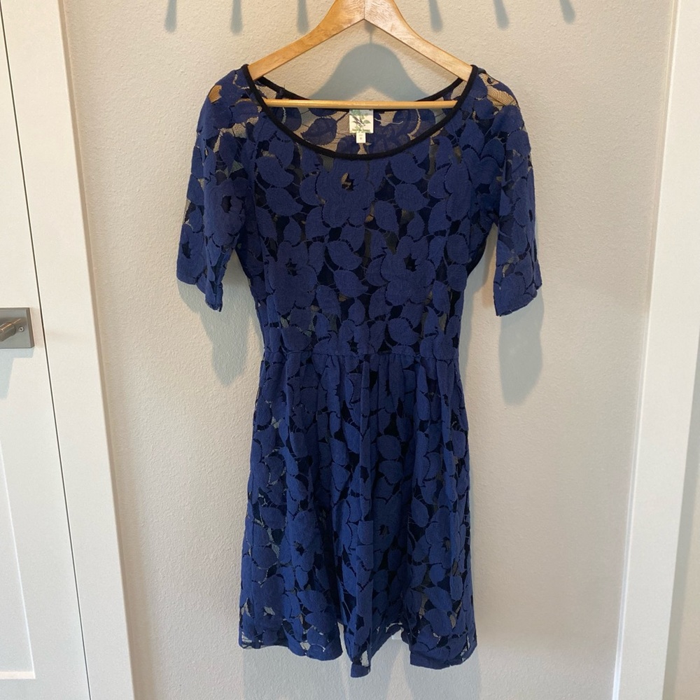 Anthropologie | blue felt lace dress | size M